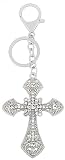Axmerdal Silver Cross Rhinestone Keychain Charm Pendant Purse Bag Crystal Key Holder Arts Craft Pendant Inspiration Key Ring (silver cross #2)