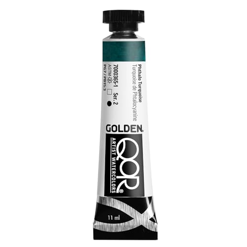 GOLDEN QoR Artist Watercolors, Phthalo Turquoise, 11 ml Tube, Professional Watercolor Paint, Transparent GOLDEN QoR Artist Watercolors, Phthalo Turquoise, 11 ml Tube, Professional Watercolor Paint, Transparent