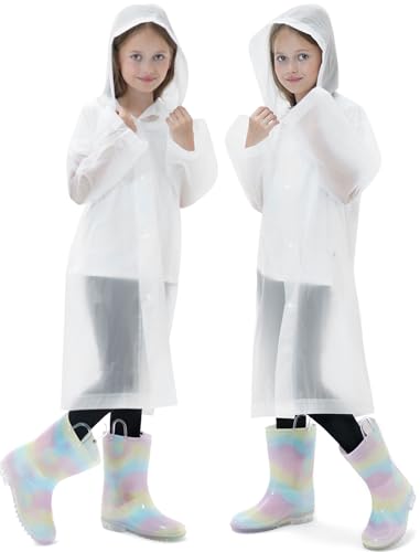 Image of 2 Pack Reusable Waterproof Raincoat EVA Emergency Rain Ponchos One Size Rain Jacket for Children, Boys and Girls