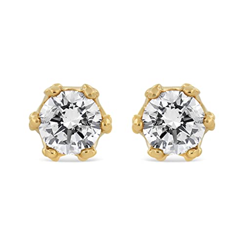 14K Yellow Gold 1/2 Cttw Round Diamond Crown Stud Earring (I-J Color, I1-I2 Clarity)