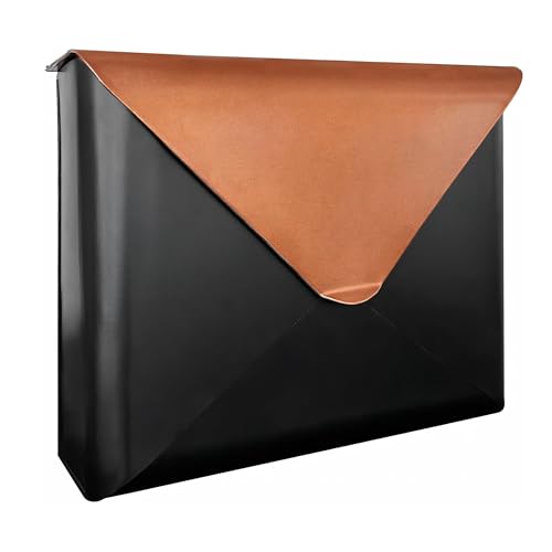 Image of NACH Sleek Envelope Wall Mount Mailbox, Large Mailboxes for Outside Wall Mount, Extra Large Capacity Mailbox for Outside, Black & Copper Mailbox, 12.5x4x10 Inches, Wall Mailbox, MB-6951