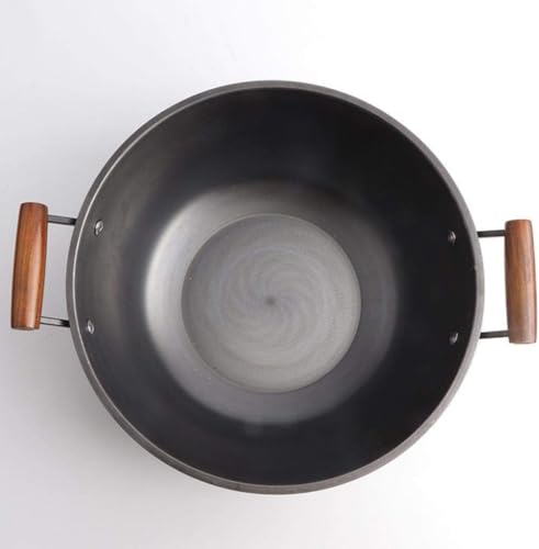 Wok de hierro fundido sin recubrimiento con tapa de madera 40cm miniatura 1