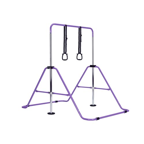 Gymnastics Bar without Mat Adjustable Kids Gymnastics Equipment for Home Training Kip Bar with Non-Slip Base 5 Height Levels 31.5-51.2 Gym Bars for Children Easy Assembly Design (No Mat Purple)
