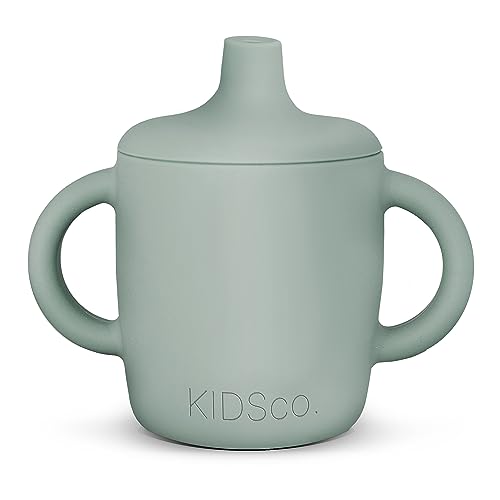Image of KIDSco. Silicone Sippy Cup and Training Cup for Baby 6 months+ Soft Spout and Handles Unbreakable Easy Grip for Babies 6-12 months and Toddlers 1-3 years 5oz/150ml - Pack of 1 (Green)