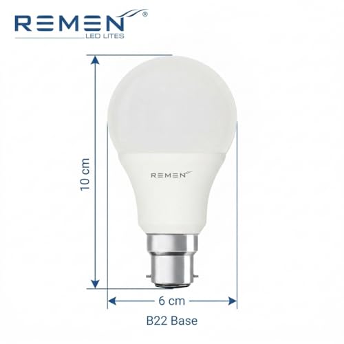 Image of REMEN 7W LED Bulb B22 Base Pack of 6 | 6500K Cool Day Light | 735 Lumens | BIS Certified & BEE 2 Star | 105 lm /W High Efficiency | LED Bulb for Home, Bedroom, Kitchen & Office