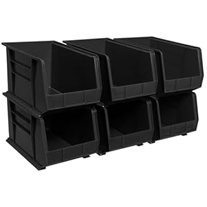 Akro-Mils 30260 AkroBins Plastic Storage Bins, Space-Saving Stackable Bins for Garage, Pantry, Craft Organization, 18″ x 11″ x 10″, Black, 6-Pack