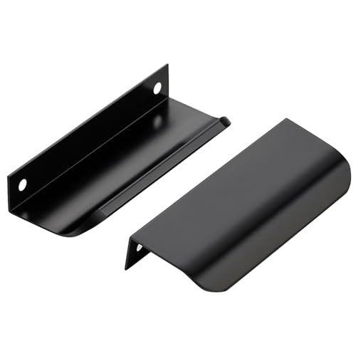 Image of Matte Black Cabinet Handles Finger Edge Pulls 4 Inch CC 10 Pack | Low-Profile Finger Grip, Cabinet Door Edge Mount, Smooth Handle Shape, 5.9 Inch (150mm), For Drawers, Cupboards, Kitchen