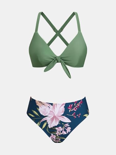 Image of CUPSHE Women's Two Piece Bikini Set Floral Print Knot Bunny Tie