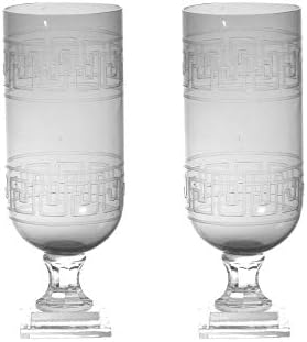 Set of Two Glass Greek Key Hurricanes