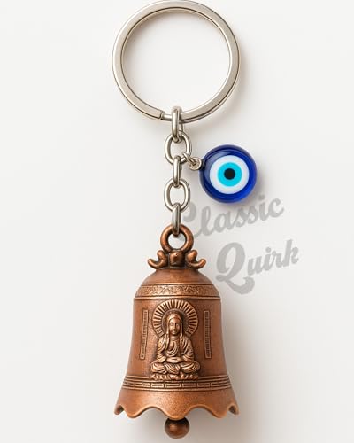 Image of Evil Eye Hooked Guardian Bell Keychain - Protective Lucky Charm Bell with Clip Hook for Bike, Car, Key & Bag | Spiritual Good Luck Talisman Gift