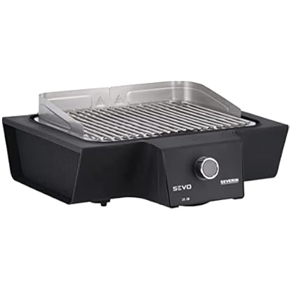 SEVERIN SEVO G Elektrogrill für drinnen und draußen, Tischgrill mit schnellem Grillstart bis 500 °C, Balkon Grill mit Slow Cooking Option, Edelstahl/Schwarz, PG 8104