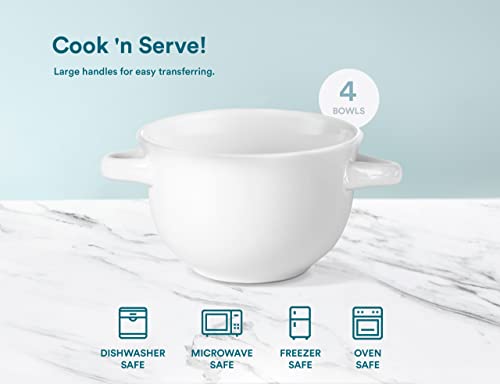 KooK Soup Bowls, French Onion Crocks, Oven Safe Dishware, Mugs, Ceramic Set, Dishwasher, Microwave, Set of 4, 18 oz (White) - Image 7