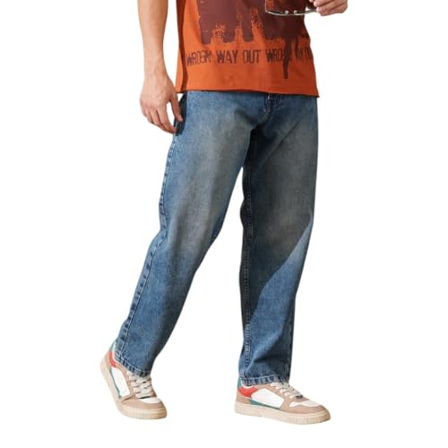 Image of WROGN Men's 100% Cotton Jeans | Solid | Baggy Fit