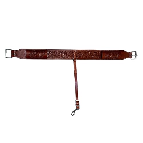 Hulara Western Carved Leather Rear Flank Back Saddle Girth Cinch Belt with Bucking Strap Comfytack |Premium Flank Cinch Belt Leather Horse Girth Brown