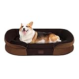 Dwanton Orthopedic Dog Bed for Medium Dogs with Gel Memory Foam, Waterproof Dog Sofa, Washable Pet Bed with Four Sided Bolster Cushion, Removable Cover & Non-Slip Bottom, 35", Brown