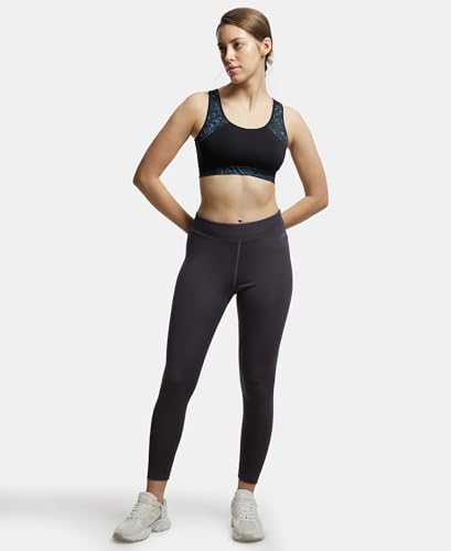 Image of Jockey MI03 Women's Wirefree Padded Polyester Elastane Stretch Printed Full Coverage Racer Back Styling Sports Bra with Stay Dry Treatment