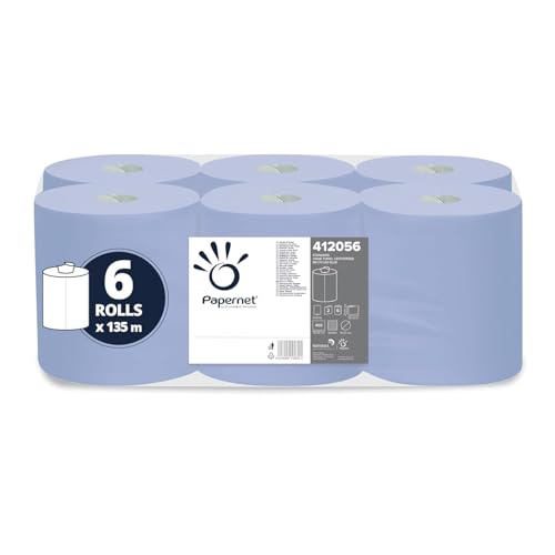 Papernet - Blaue Papierhandtuchrolle mit Zentralentnahme 412056, Packung mit 6 Rollen je 135 m, 450 Blattanzahl von 20x30 cm, 2 Lagen
