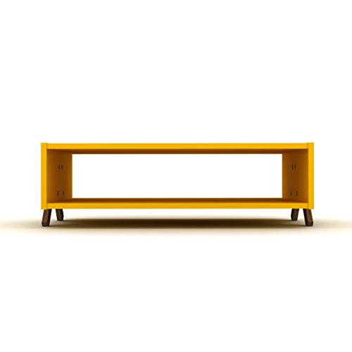 Ht Design Kipp Cross Legs Wooden Frame Rectengular Coffee Table For Living Rooms With Interior Shelving, Walnut/Yellow #TOP3