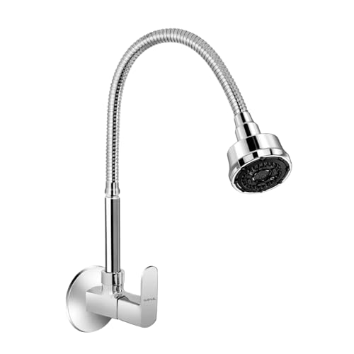 Image of KAMAL Sink Spray Tap Cubix Prime | SS 304 360 Degree Flexible Dual Flow Spout (Rust Resistant) | Powerful Shower & Bubble Aerator | Build Body Brass Bib Tap Faucet (Wall Mount Installation)