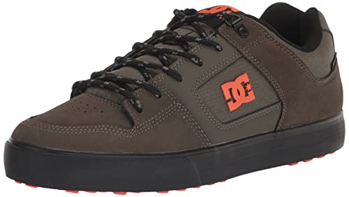DC Men's Pure WNT Skate Shoe, Dusty Olive/Orange, 11