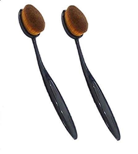 ANGELIE Oval Makeup Brush Set OF 2 Professional Oval Toothbrush Foundation Contour Concealer Eyeliner Blending Cosmetic Brushes Tool (Black 2 Pc)