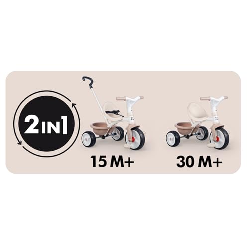 Smoby - Tricycle Be Move Beige - Evolutif 2 en 1 - Ceinture de Sécurité, Poignée Parentale Réglable sur 3 Niveaux - A Partir de 15 Mois Jusqu'à 4 Ans - Fabrication Espagnole