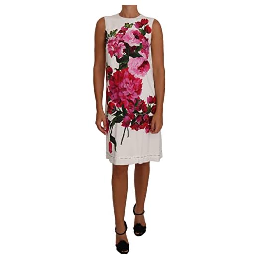 Dolce & Gabbana Pink White Peony Print A-Line Shift Gown Dress