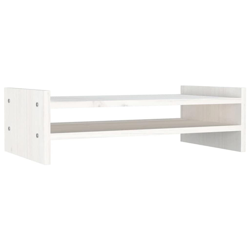Toshilian Support De Moniteur En Bois De Pin Massif Blanc 60x24x10,5 Cm - Réhausseur Écran Réglable