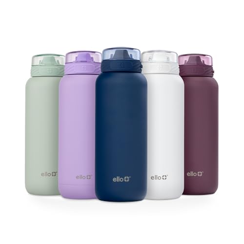 Image of Ello Cooper 40oz Stainless Steel Water Bottle Vacuum Insulated with Straw and Carry Handle, Leak Proof Locking Lid with Soft Silicone Spout, Dishwasher Safe, Winter Solstice