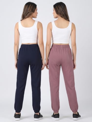 Image of Fflirtygo Cotton Solid Joggers /Track Pant /Solid Pajama /Leggings �100% Export Quality Soft Cotton Night Wear /Pocket Pyjama for Women Combo Pack of 2Pcs, Blue and Grey