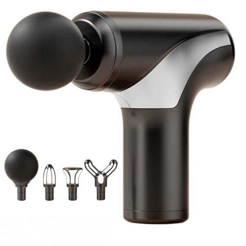 Mini Massage Gun, Handheld Deep Tissue Massager with 6 Speeds, Quiet Portable Massager, Includes 4 Massage Heads, USB-C Rechargeable, Red & Black (Black)