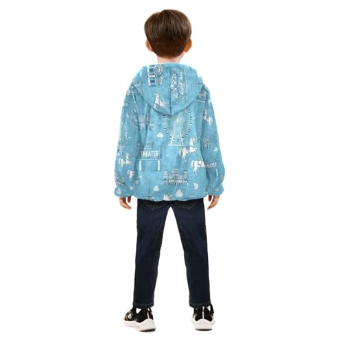 Cityscape with Amusement Elements Toddler Fleece Jacket Girl Boys Hooded Fleece Jacket Coat Warm Outwear Zip-up 3-10T4