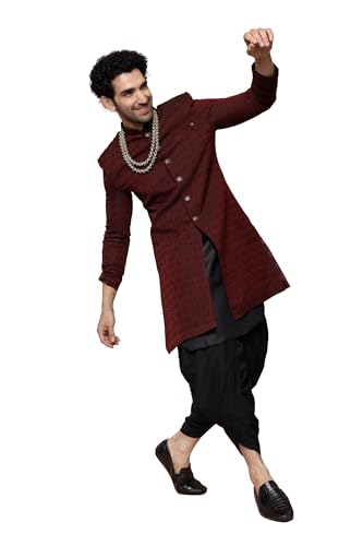 Men's Jacquard Floral Indowestern Sherwani Pajama/Dhoti Set – Regular Fit, Mandarin Collar| Ethnic Festive Wear