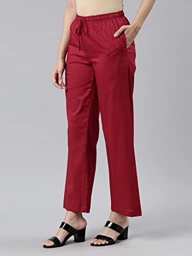 Image of GO COLORS Women Blue Stripe Cotton Wide Pants