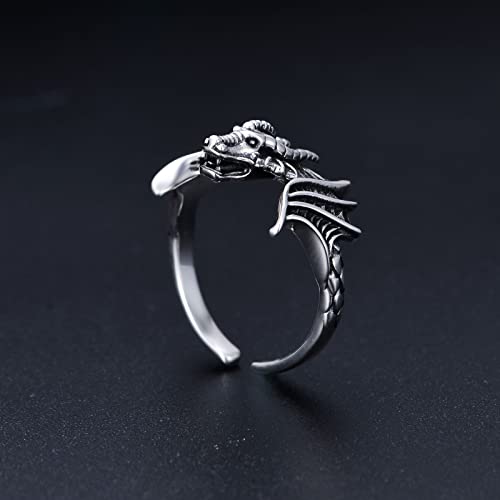 Bague dragon réglable en argent 925 massif, bijou d'exception ciselé - 3