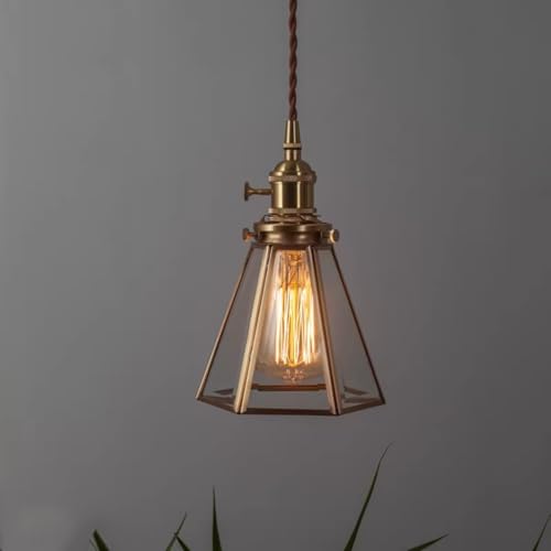 Lustre en laiton rétro japonais et verre ciselé délicat