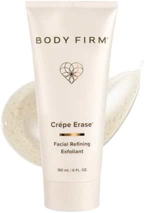 BODY FIRM Crepe Erase Refining Facial Scrub, Anti-Aging Skin Care, Exfoliating Face Wash with Gentle AHA BHA Exfoliators, Exfoliating Pre Treatment for Wrinkle & Crepe Skin, Promotes Collagen, 6 fl oz