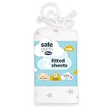 Silentnight Safe Nights Crib Size Fitted Sheets Set 100% Jersey Cotton Bedside Compatible Pack of Two Grey Star Easy Care Super Soft Cuddly for Baby with Storage Bag (40cm x 90cm x 11cm)