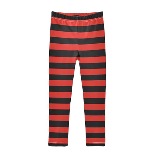 ALAZA Girls' Leggings Children's Yoga Pants Skinny Printed Dance Black Red Stripe Comfortable 4T