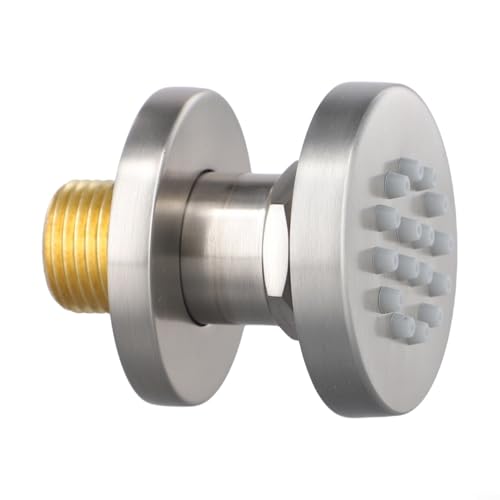 Zilimontt Chorro de ducha de latón macizo, sistema de spa de rociador lateral de masaje redondo, juego de ducha ajustable montado en la pared, conector G1/2 (cepillado)