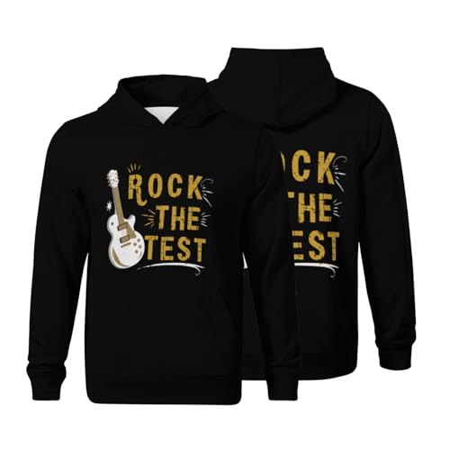 Kids Funny Guitar Test Day Rock The Test Retro Boys Girls Lightweight Kangaroo Pocket Fleece Hoodies