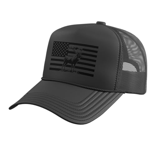 Image of Outdoor Antlers Elk Deer Hunting Trucker Hat with Adjustable Mesh Back