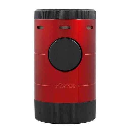 Xikar Volta Quad Flame Tabletop Lighter, High Performance, Camera Aperture-Inspired Lid, Red