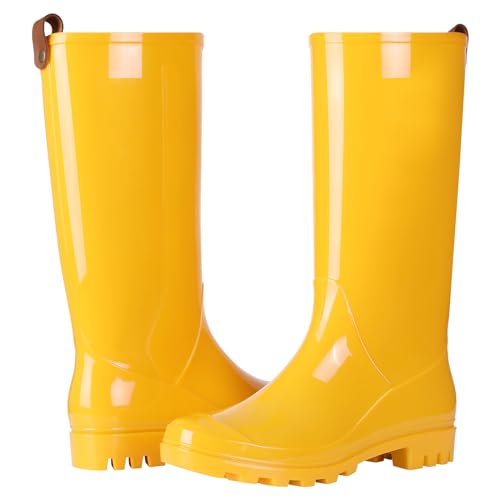 Image of Asgard Women's Tall Rain Boots Knee High Waterproof Rainboots Rubber Garden Boots- Yellow 36 (Size 6)