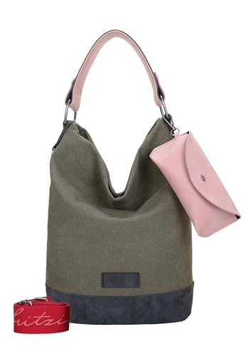Sac Hobo en Toile Fritzi Izzy07 Olga | Grand Sac Bandoulière Rose Vert Motif Léopard 37x27cm