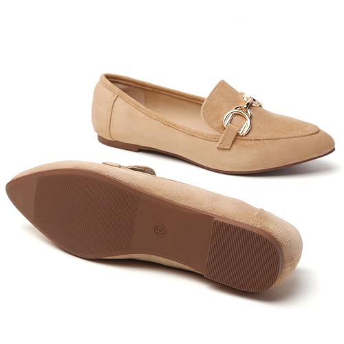 Image of Tilocow Metal Chain Loafers Flats for Women Pointed Toe Slip on Flats Dressy Casual Comfortable Work Business Shoes