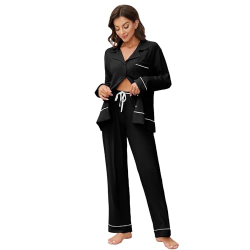 Image of HEARTNICE Women Soft Pajama Sets, Long Sleeve knit Sleepwear Button Up 2-Piece Pjs Lounge Sets