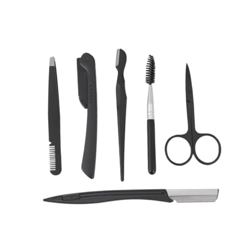 NOLITOY 6pcs Portable Stainless Steel Eyebrow Razor Set Comb Brush Scissors Shaper for Travel Beauty