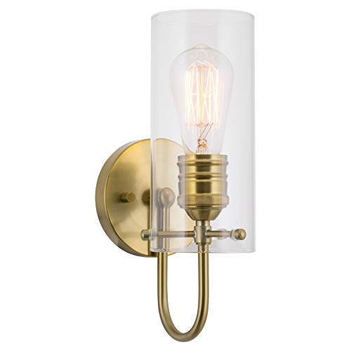 Kira Home Inara 12" Modern Farmhouse Wall Sconce, Gooseneck Bathroom Light, Clear Glass Cylinder Shade + Warm Brass Finish Kira Home Inara 12" Modern Farmhouse Wall Sconce, Gooseneck Bathroom Light, Clear Glass Cylinder Shade + Warm Brass Finish
