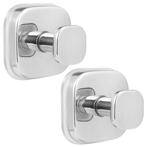 Image of No-Drill Reusable Suction Cup Hooks, Towel, Robe, Loofah, Coat Hook for Glass, Mirror, Tile, Shower, Bathroom, Kitchen & Metal (Smooth, Non-Porous Surfaces) (2, Chrome Polished)